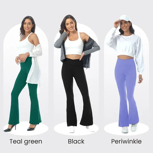 Vista 43 de ZOOSIXX Pantalones de yoga acampanados para mujer, leggings cruzados suaves con corte de bota