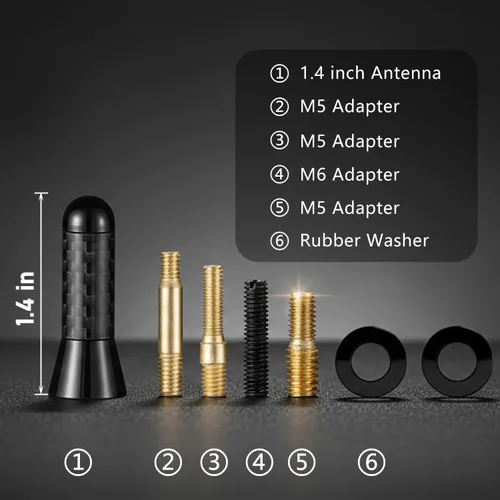 Vista 8 de Antena corta de fibra de carbono de 1.4 pulgadas compatible con Ford, Dodge, Toyota, Nissan, Mazda Radio AM/FM de aluminio negro mástil aéreo