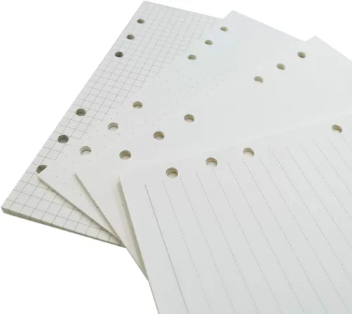 Vista 3 de Zelten 1 paquete A5 de 80 hojas/160 páginas 4 en 1 rayado cuadrado punteado en blanco hojas sueltas perforadas papel de repuesto de papel