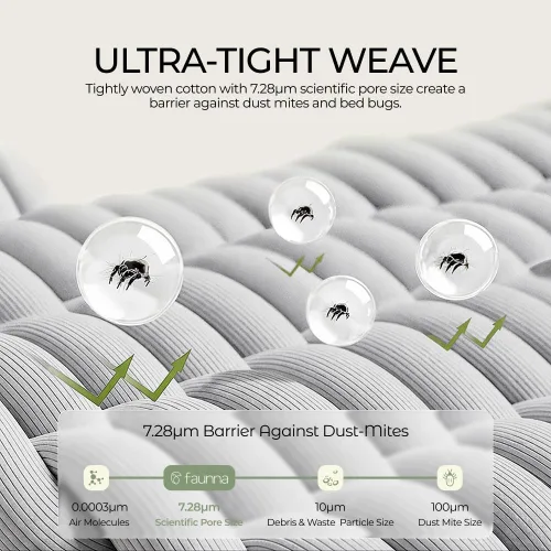 Vista 3 de FAUNNA Funda de colchón 100% algodón, a prueba de insectos y ácaros, protección hipoalergénica y antibacteriana, funda de colchón de seis lados