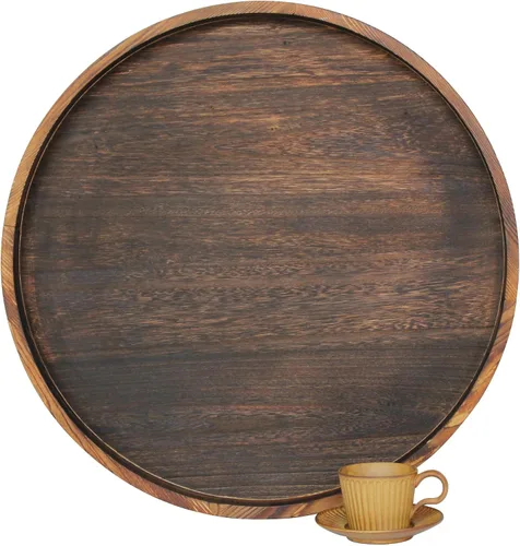 Vista 15 de Gurfuy Bandeja de madera rústica de 20 pulgadas para servir – Bandeja redonda extragrande para mesa de café decorativa de granja de gran