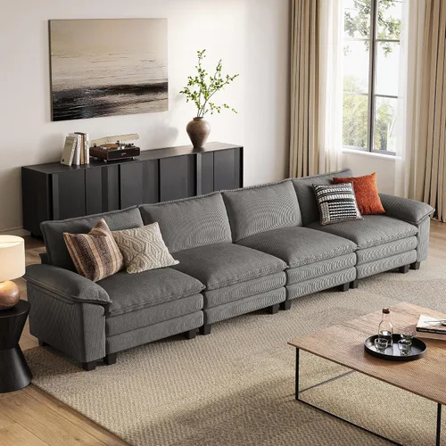 Vista 18 de LINSY HOME Cloud Sofa - Silla decorativa con tumbona otomana para interiores, sofá de pana perfecta para sala de estar, apartamento, oficina, beige