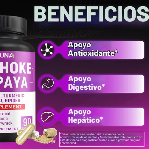 Vista 5 de Cápsulas de alcachofa con alcachofa, papaya, pectina de manzana y más - 90 cápsulas para 3 meses de suministro