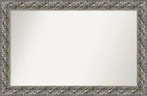 Vista 402 de Amanti Art Espejo de baño plateado para sobre fregadero, 26 x 26 pulgadas, espejo cuadrado de níquel pulido, marco de madera tradicional mediano, se
