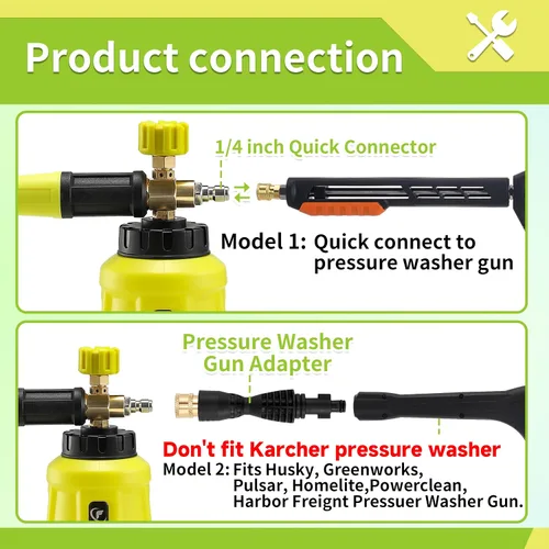 Vista 2 de Cañón de espuma FIXFANS con adaptador de repuesto para Portland Husky Ryobi Wide Neck Pressure Washer Snow Foam Lance, Heavy Duty Power Washer