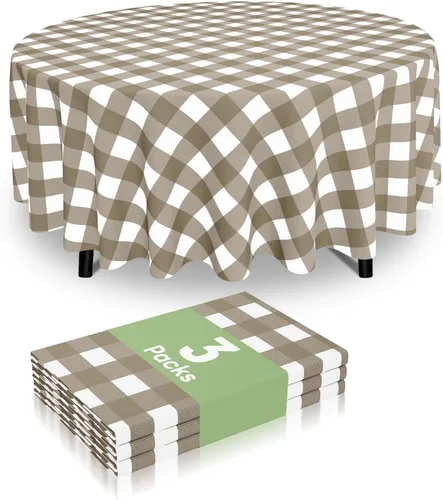 Vista 86 de Smiry Paquete de 3 Manteles Desechables de Cuadros Gingham Color Caqui - 54" x 72" Mantel de Plástico de Servicio Pesado, Cubiertas de Mesa