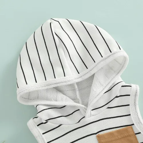 Vista 4 de BemeyourBBs Conjunto de ropa de verano para bebé niño con capucha y bolsillo y pantalones cortos de cintura elástica