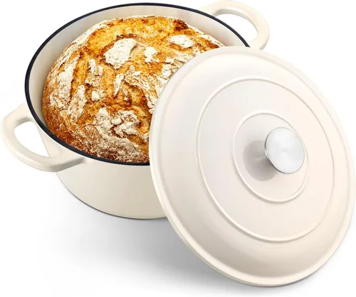 Vista 13 de TeamFar Horno holandés de hierro fundido esmaltado, olla pequeña de 3 cuartos de galón con tapa, olla de hierro fundido resistente para hornear pan