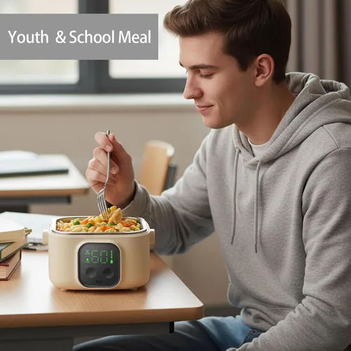 Vista 3 de Lonchera eléctrica para adultos mujeres, fiambrera eléctrica sin cable para hombres, calentador de alimentos portátil recargable con contenedor