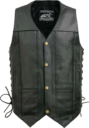 Vista 9 de EVENT LEATHER EL1310GO Hombres Clásico Estilo Occidental Botón de Presión Negro Chaleco de Cuero para Motociclistas
