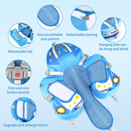 Vista 3 de Swimbobo Baby Floats for Pool with Canopy Non Inflatable Soft Skin-Friendly Fabric Material Infant Swim Float for Boys and Girls Swimming Pool Toys
