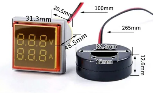 Vista 3 de Indicador de corriente y voltaje de CA con pantalla de dos dígitos, monitor de instrumentos de medición multifunción LED de cabeza cuadrada de 0.866