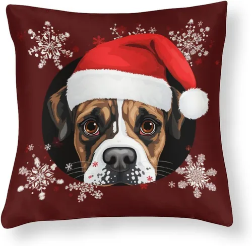 Vista 10 de Divertidas fundas de almohada de satén de Navidad con diseño de perro y cocker spaniel con gorro de Papá Noel, copos de nieve, decoración