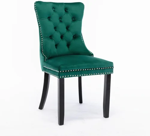 Vista 6 de Juego de 2 sillas auxiliares copetudas para comedor y cocina, con respaldo alto, tapizada de terciopelo contemporáneo de alta gama, con patas