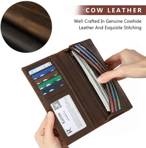 Vista 4 de Kattee cartera plegadiza clásica de cuero para hombre