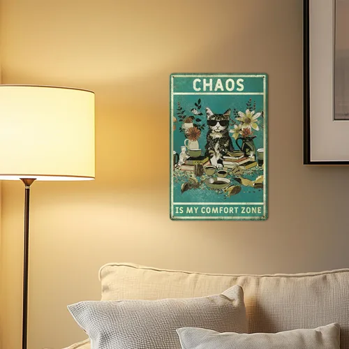 Vista 6 de Letreros de metal vintage con diseño de gato verde, 8 x 12 pulgadas, divertido arte para amantes de los gatos, para sala de estar, oficina, tienda