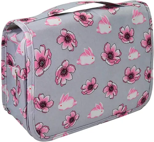 Vista 8 de Trawila Neceser colgante de viaje, bolsa de cosméticos, organizador de maquillaje para hombres y mujeres con gancho resistente, Beige, Moda