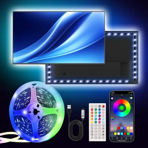 Vista 7 de PSTAR - Luces LED para TV, de 3.28 pies, retroiluminación RGB con sincronización de música, control remoto y por aplicación, alimentación por USB