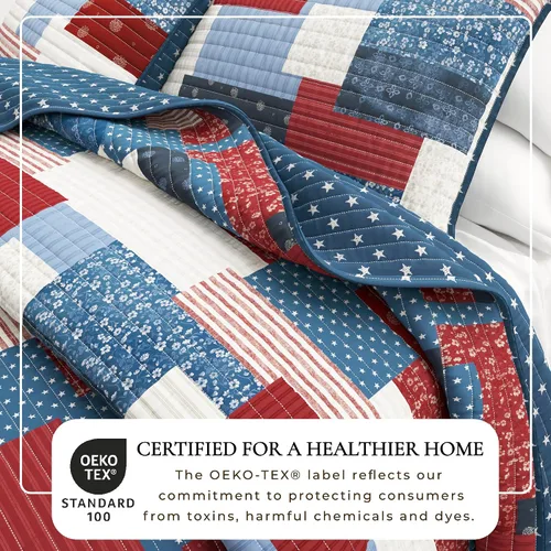 Vista 2 de Great Bay Home Juego de edredón de microfibra de 2 piezas Twin/Twin XL con fundas de almohada, diseño reversible de patchwork americano, juego