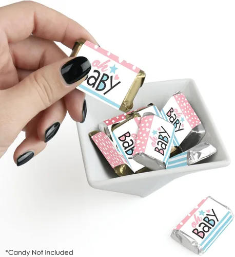 Vista 2 de Big Dot of Happiness Baby Gender Reveal – Mini Candy Bar Wrapper Stickers – Equipo Niño o Niña Fiesta Pequeños Favores – 40