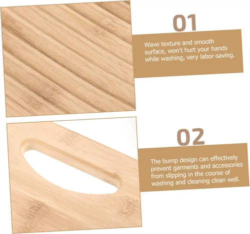 Vista 7 de Hemoton Tabla de lavado de madera, tabla de lavar a mano, tabla de lavar a mano para suministros de lavandería para el hogar, L
