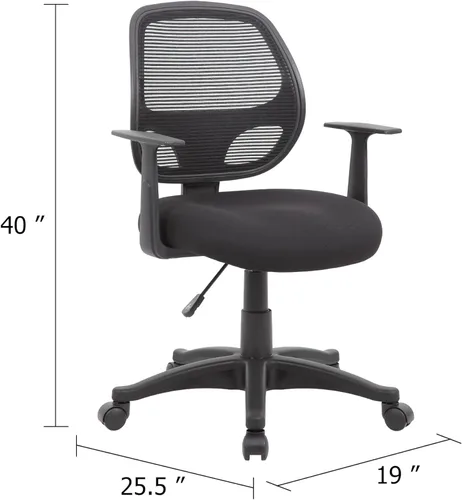 Vista 3 de Benzara Maya - Silla de oficina con brazos en T, malla negra, acolchado de espuma