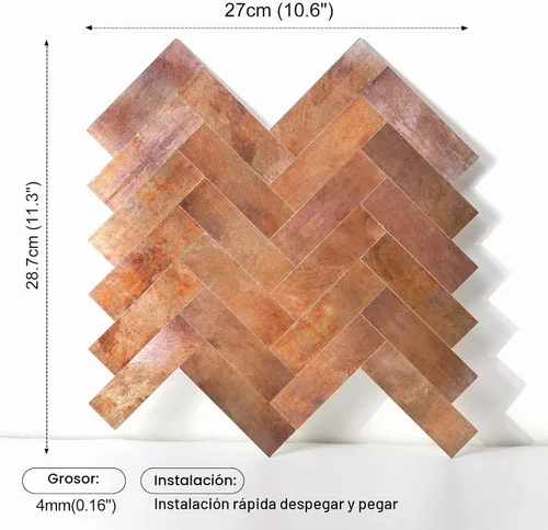 Vista 8 de Yipscazo 10 hojas de salpicaduras retro de cobre en espiga para paredes de cocina, salpicaduras adhesivas resistentes al calor de PVC y metal Cobre