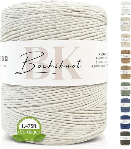 Vista 13 de BOCHIKNOT Cordón de macramé de 0.118 in, 650 yardas, algodón de una sola hebra (crema de mantequilla)