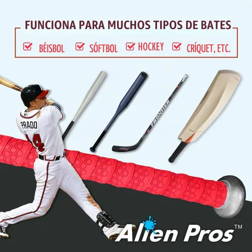 Vista 6 de ALIEN PROS - Cinta de agarre para bate de béisbol 1.1 MM (paquete de 2) - Cinta de bate de calidad Pro, precortada - Envuelve tu bate para un home