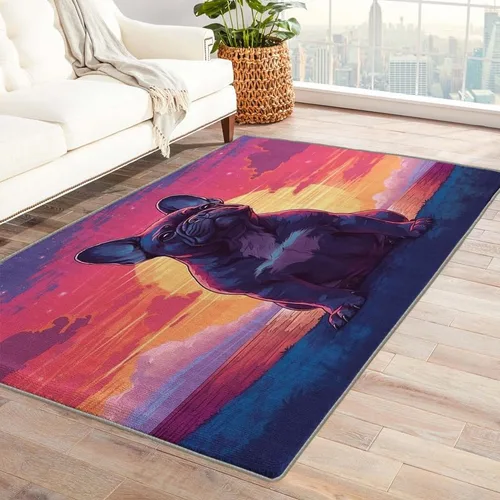 Vista 10 de Alfombras lavables para sala de estar, dormitorio, alfombra de bulldog francés y decoración del hogar, alfombra divertida para perros de 5 x 8 pies