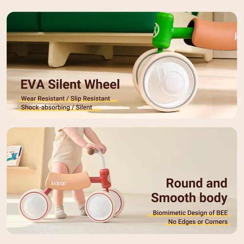 Vista 4 de kidpop Big BEE - Bicicleta de equilibrio para niños con vehículo de cuatro ruedas Verde oscuro