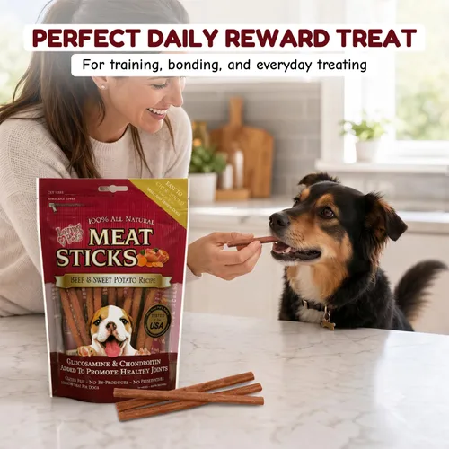 Vista 7 de Loving Pets Palitos de carne gourmet - Receta de batata y ternera, golosinas para perros, 5 onzas
