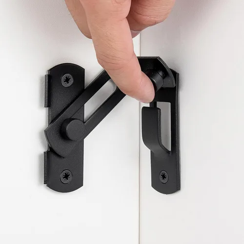 Vista 22 de 3 paquetes de pestillos de puerta abatible, 3.93 x 2.75 pulgadas, cerradura de seguridad negra para valla de madera de granero, puertas francesas