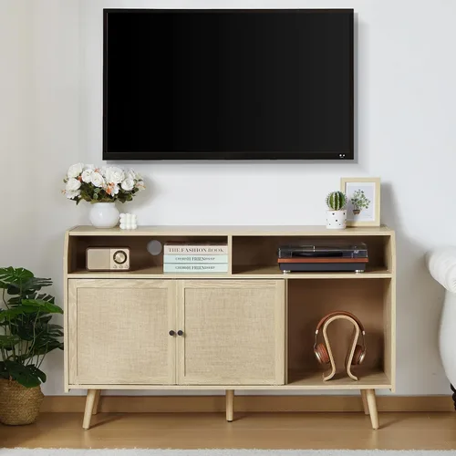 Vista 8 de RARZOE Soporte grande para tocadiscos, mesa giratoria de mediados de siglo con capacidad para hasta 400 álbumes, armario de almacenamiento de discos
