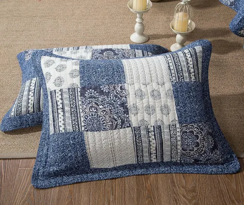 Vista 9 de DaDa Bedding - Juego de colcha de tela vaquera, diseño floral, 100 % algodón, bohemio, chic, ligero, acolchado, a rayas, medallón de cachemira