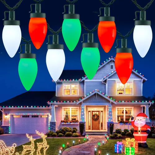 Vista 10 de Luces de Navidad C9 para exteriores, 81 pies, 100 luces LED C9