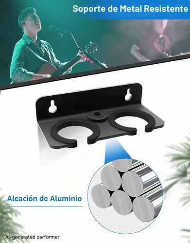 Vista 5 de Soporte de micrófono doble para soporte, montado en la pared para 2