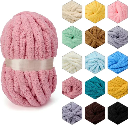 Vista 8 de ERLYEEN Hilo de Chenilla Grueso Súper Voluminoso Suave Espeso Esponjoso Jumbo Gigante Lavable Hilo Grande de Poliéster DIY para Manta de Tejido a