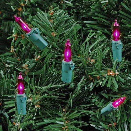 Vista 7 de Novelty Lights Mini luces incandescentes tradicionales de 50 pies, 100 bombillas, color morado sobre cable verde con espacio de 6 pulgadas, grado