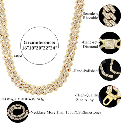 Vista 7 de Cadena de eslabones cubanos de 0.55 pulgadas para hombre, collar de cadena de eslabones cubanos de Miami, pulsera para hombres y mujeres, cadenas