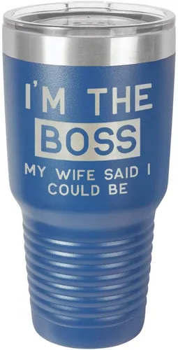 Vista 12 de I'M The BOSS MY WIFE SAID I COULD BE 30 oz vaso con paja y tapa superior deslizante de acero inoxidable taza de viaje de acero inoxidable