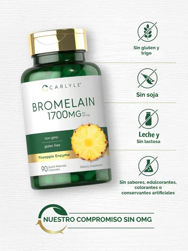 Vista 5 de Carlyle - Bromelaína 1700 mg 90 cápsulas Suplemento de enzima de piña Sin OMG y sin gluten