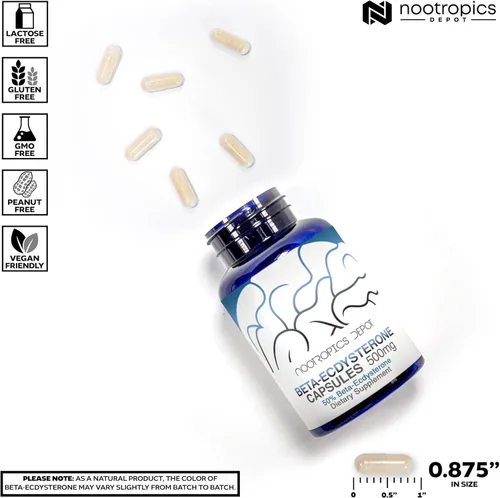 Vista 6 de Nootropics Depot Beta Ecdysterona/20-hidroxiecdisona 50% cápsulas 500mg Extracto de cianotis aracnoidea Fitoecdisteroide 30