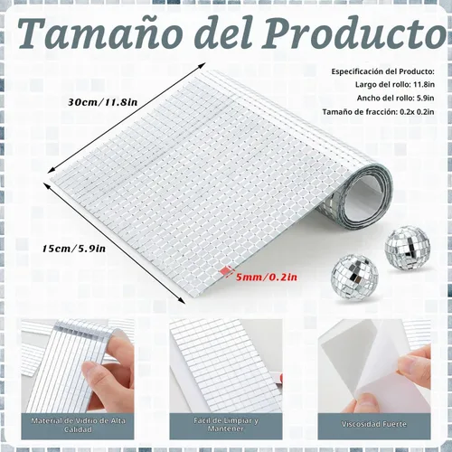 Vista 3 de 10800 piezas de azulejos de mosaico de espejo, azulejos de disco autoadhesivos de 5 x 5 mm, azulejos de disco de espejo cuadrado, pegatinas de bola