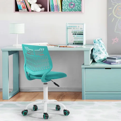 Vista 2 de FurnitureR Silla de trabajo de escritura para adolescentes, niños y niñas, ruedas giratorias de 360 grados, asiento de tela suave, respaldo