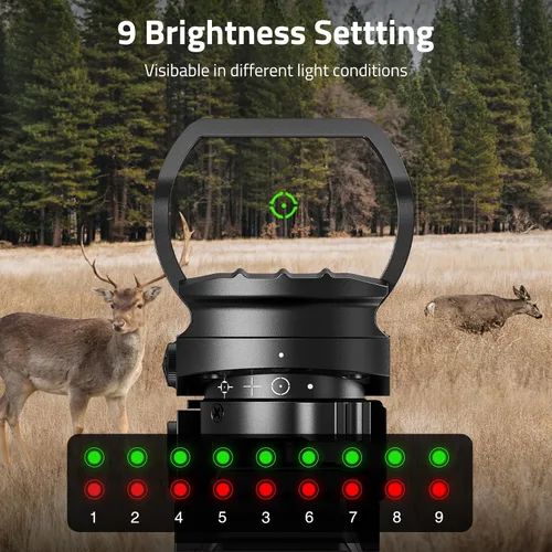 Vista 2 de CVLIFE Visor reflex con punto rojo y verde, 4 retículas, con interruptor On y Off, con pieza de montaje sobre raíl de 20 mm Vista holográfica,9