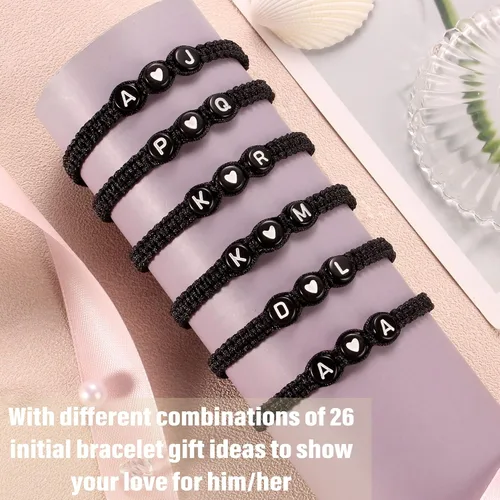 Vista 6 de Pulseras con iniciales para mujeres y hombres, regalos para novia, novio, pulseras de letras "I Love You", regalos para ella, él, mejor amigo