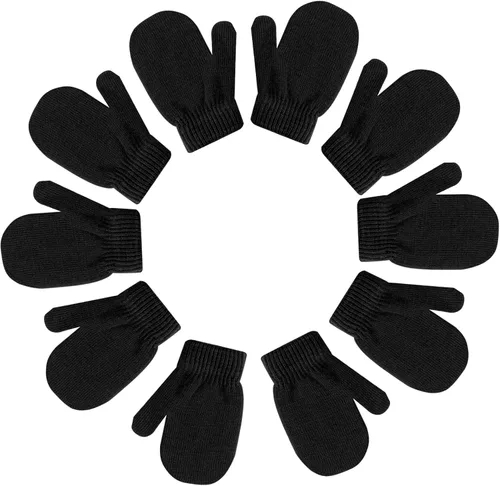 Vista 6 de ONESING 5 pares de manoplas para niños pequeños guantes de invierno negros para niñas y niños - Manoplas cálidas para recién nacidos