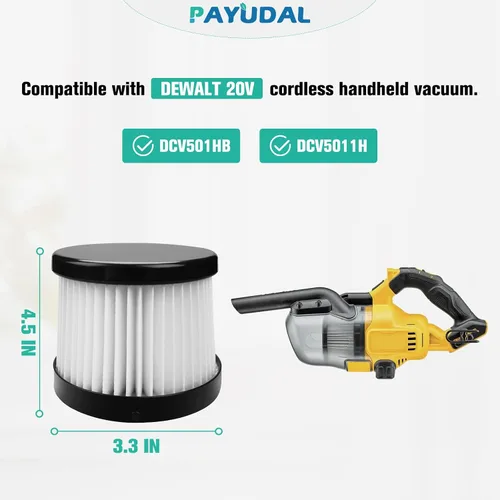 Vista 2 de 4 paquetes de filtros HEPA de repuesto DCV501HB DCV5011H compatibles con aspiradora de mano inalámbrica DEWALT de 20V. Compatible con filtro