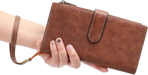 Vista 6 de GOIACII Carteras para Mujer de Gran Capacidad Portador de Tarjetas de Crédito Cartera Rfid Mujer Doble Cremallera Bolsillo Cuero Bifold para Damas